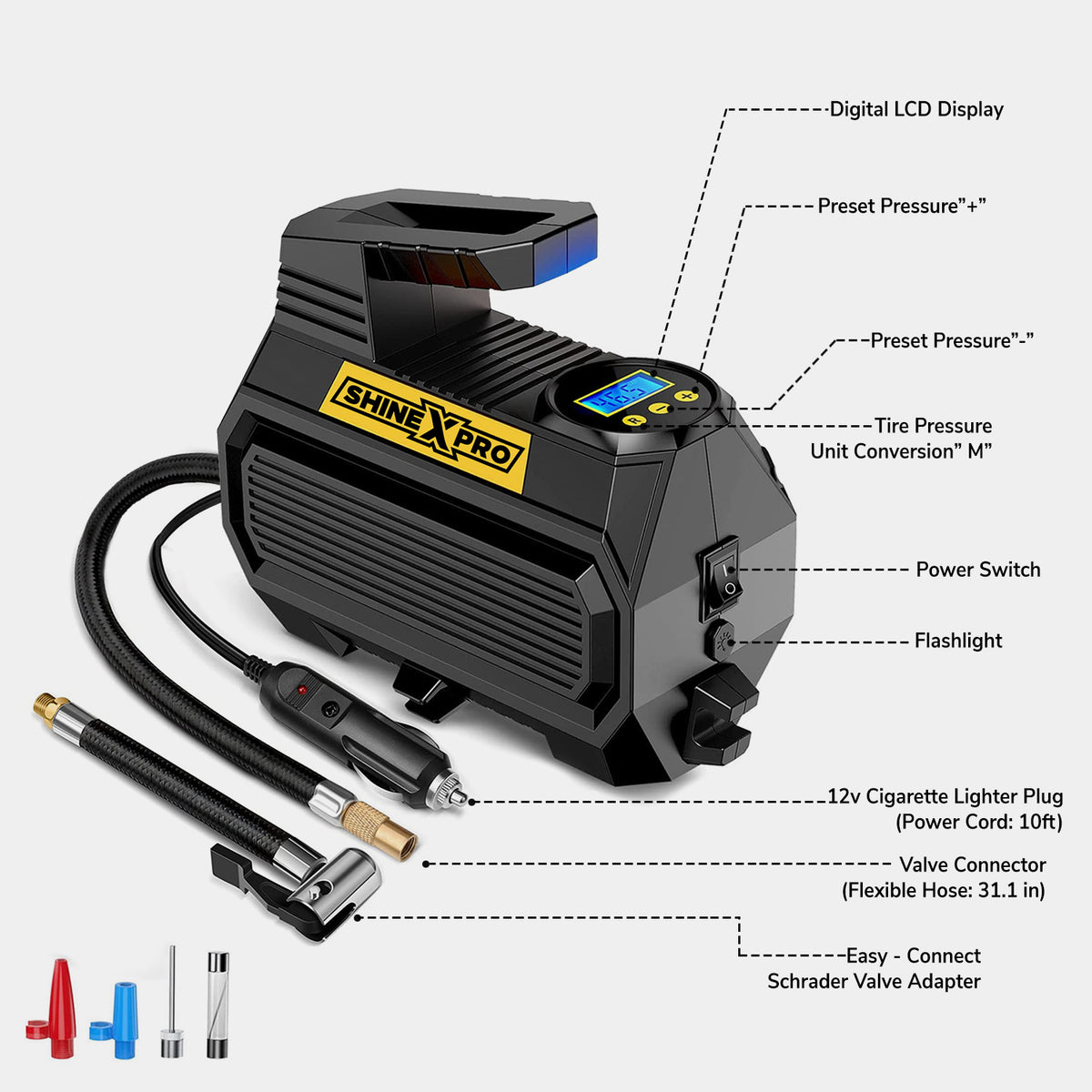 Cigarette lighter store tyre pump